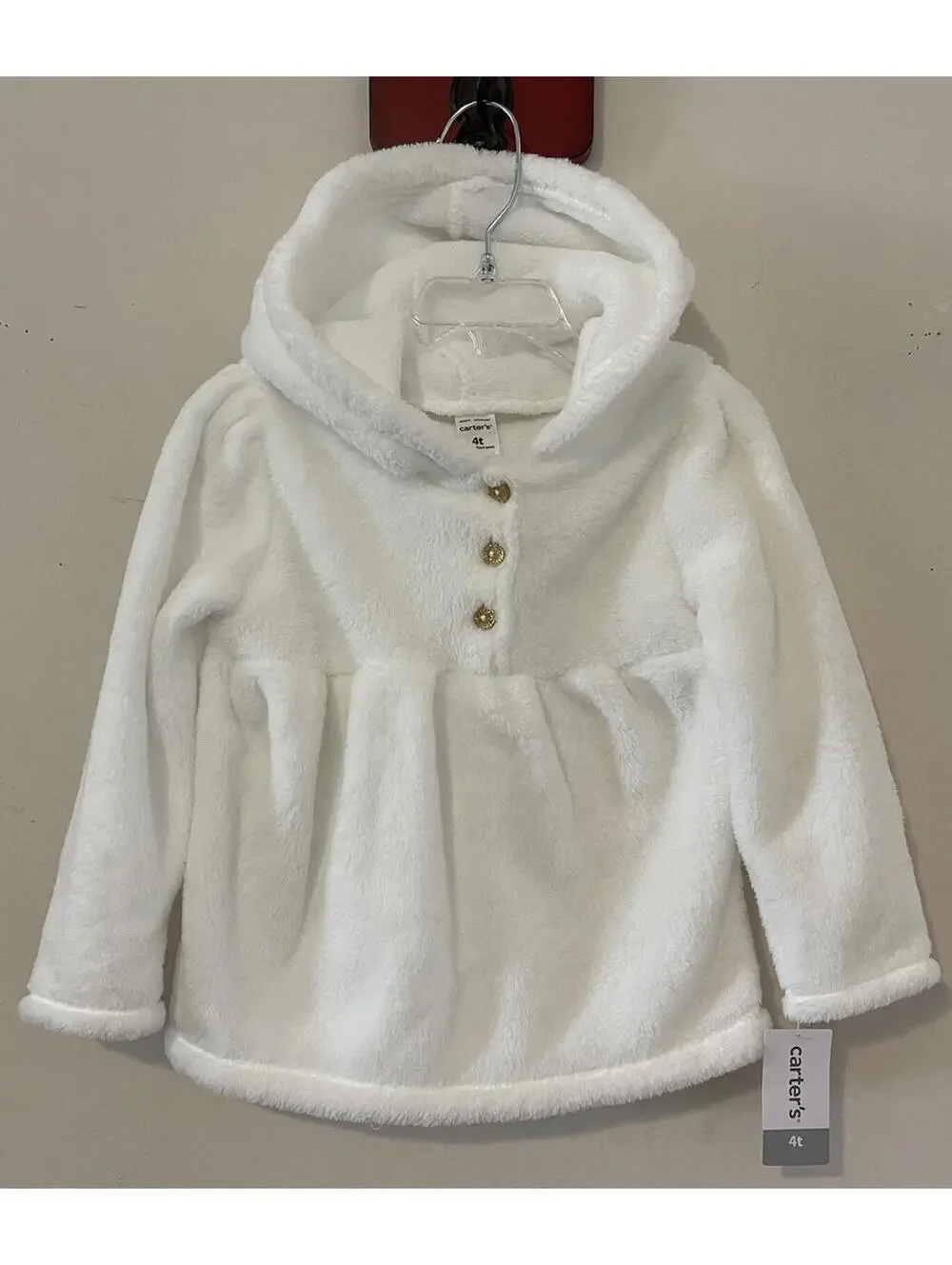 Carters Girls 4t White Pullover Half-Button Fleece Hoodie NWT! A1772